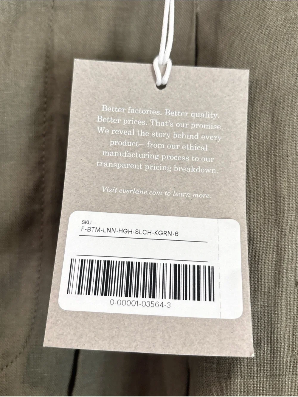NWT Everlane Women's The Linen Way-High Drape Pant in Khaki Green Size 6
